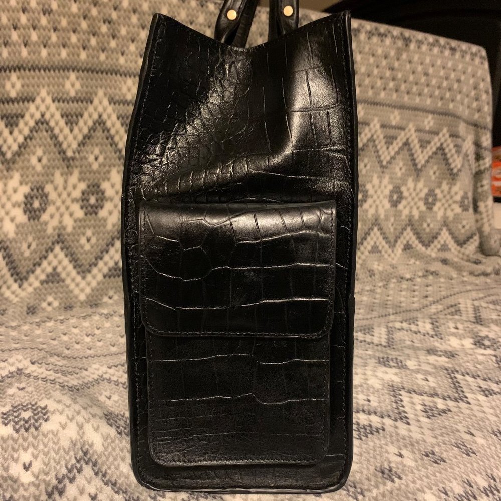 Foley & Corinna Black Croc Leather Shopper Tote - Picture 4 of 16